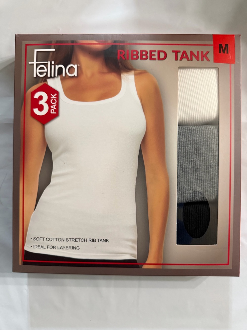 Felina Ribbed Tank 3-Pack in White, Gray, Black